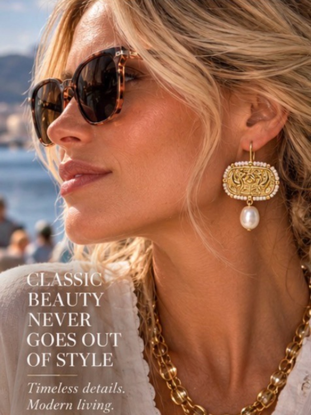 Julie Vos Style Pearl Gold Medallion Earrings Baroque Resort Statement